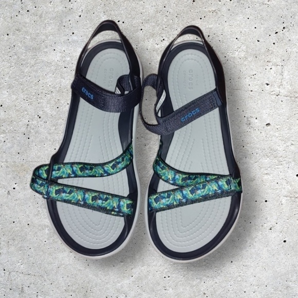 CROCS Sandals Swiftwater Webbing Green Blue Black Women’s Size 9 - Picture 5 of 11